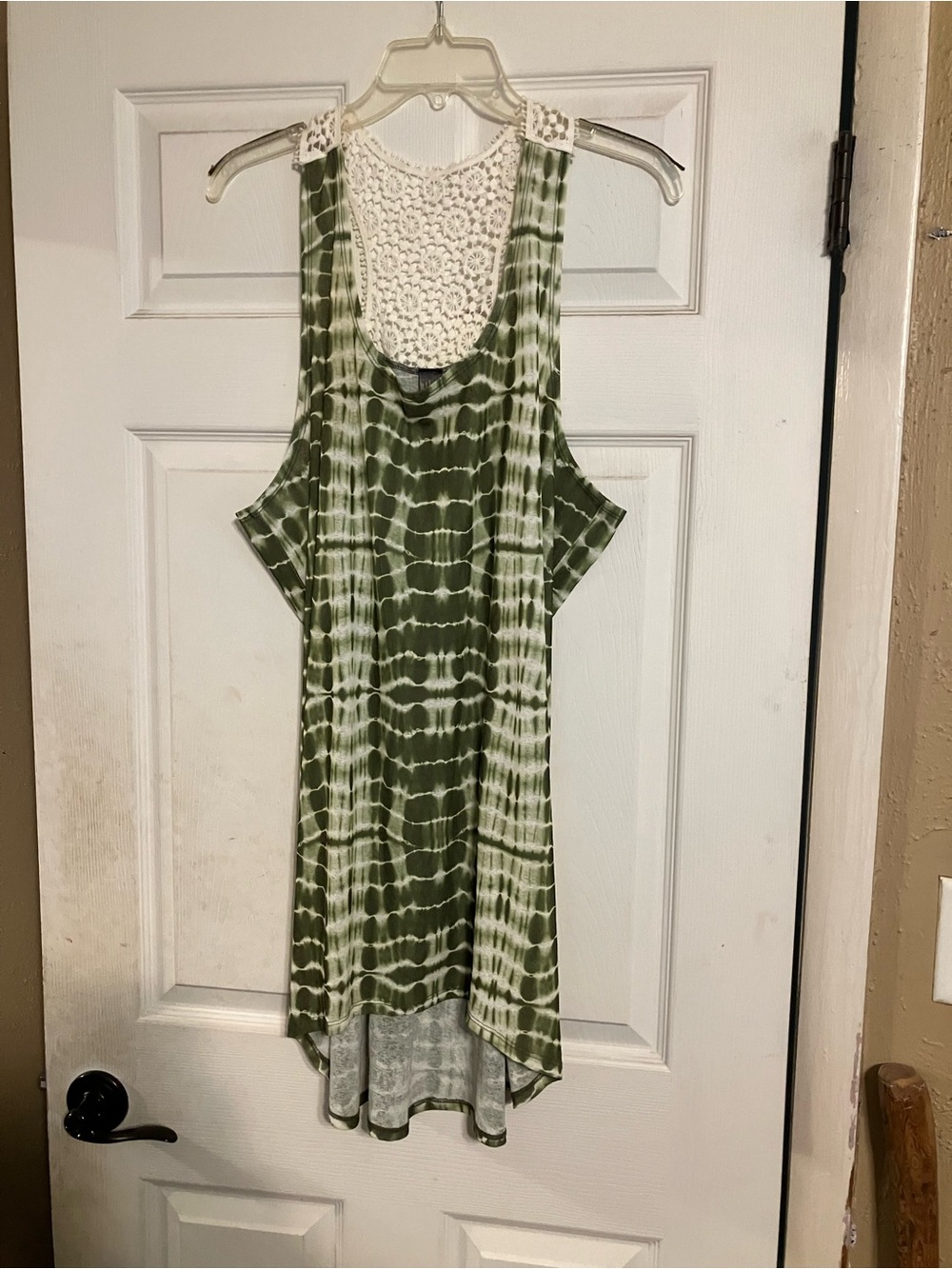 Women’s Olive Tie-Dye Crochet Back, Sleeveless, Tank Summer Dress Size Large